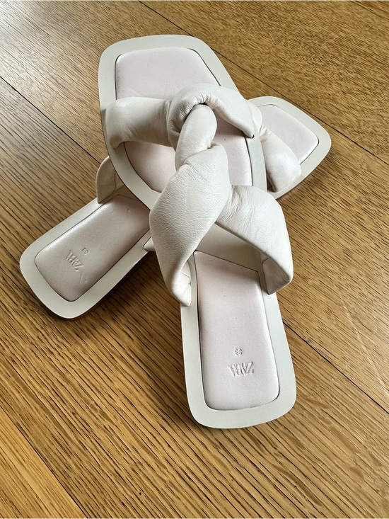 Zara Shoes - Zara Leather Knot Sandal Slides Off White Size 7.5